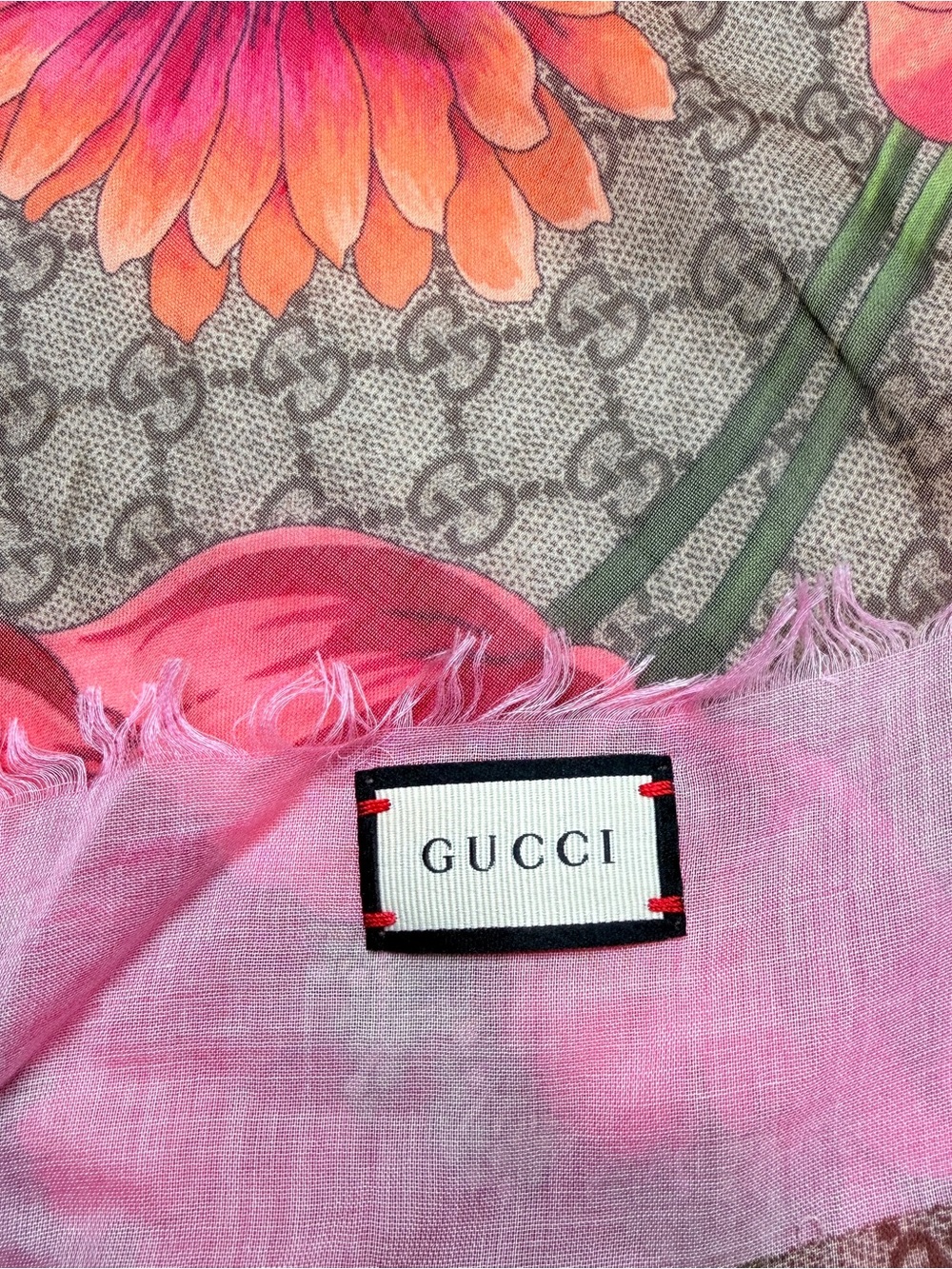 Authentic Gucci Blooms Pink Floral GG Canvas Silk-Blend large Wrap - Picture 5 of 8